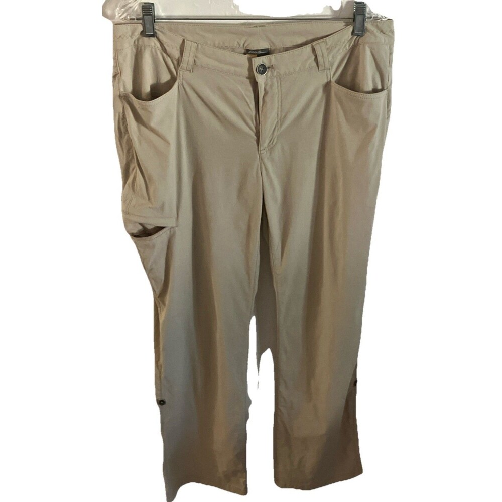 eddie bauer Pants 12 Women Beige Cargo Capri Crop Button Minimalist